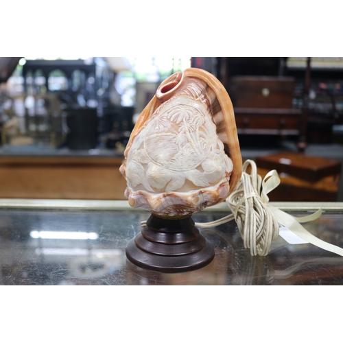 Vintage carved conch shell lamp,