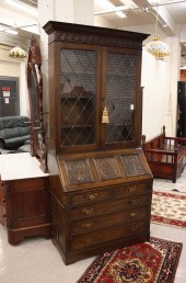 VINTAGE CARVED FEUDAL OAK SECR