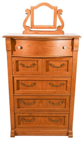 VINTAGE CARVED OAK BOW FRONT D
