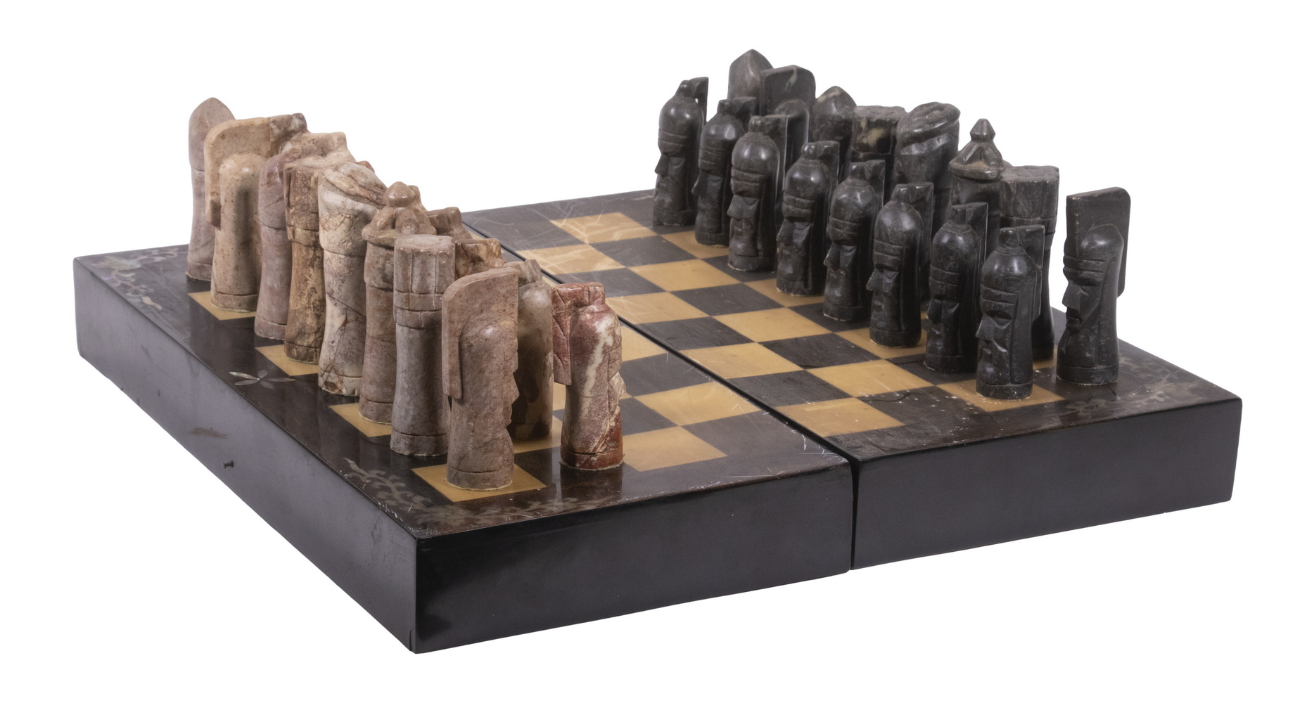 VINTAGE CARVED STONE CHESS SET WITH