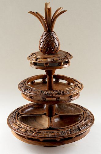VINTAGE CARVED WOOD LAZY SUSAN FROM