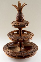 VINTAGE CARVED WOOD LAZY SUSAN