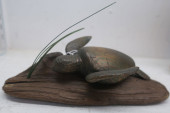 VINTAGE CARVED WOOD SEA TURTLE