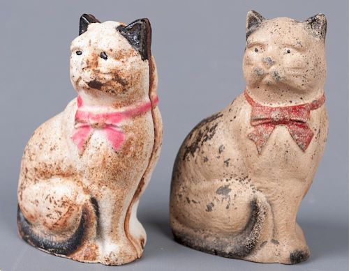 VINTAGE CAST IRON CAT BANKS, TWO