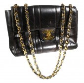 VINTAGE CHANEL BLACK LEATHER H