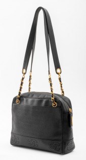 VINTAGE CHANEL BLACK LEATHER S