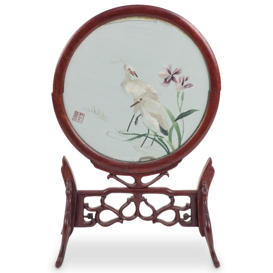 VINTAGE CHINESE SILK & WOOD TABLE