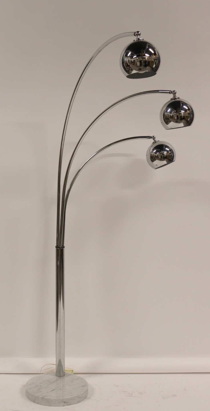 VINTAGE CHROME 3 ARM ARC LAMP ON