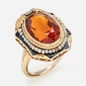 VINTAGE CITRINE SEED PEARL ENA