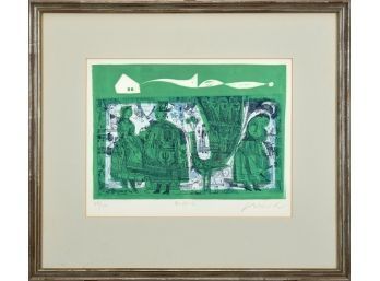 Vintage colored etching, figures