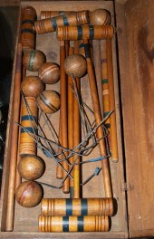 VINTAGE CROQUET SET; GOLF CLUB