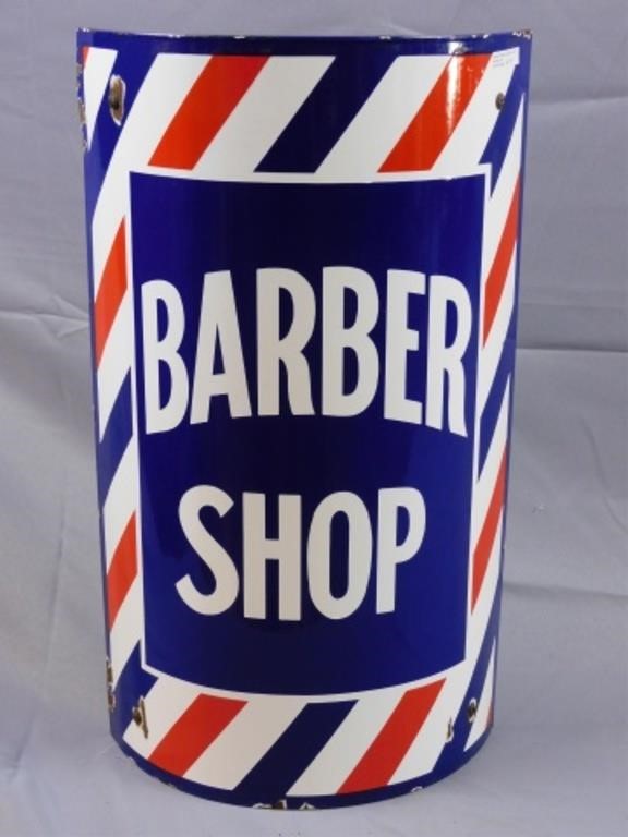VINTAGE CURVED ENAMEL BARBERSHOP