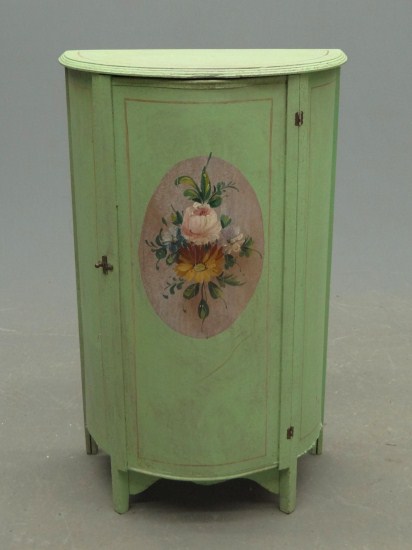 Vintage demilune painted cabinet.