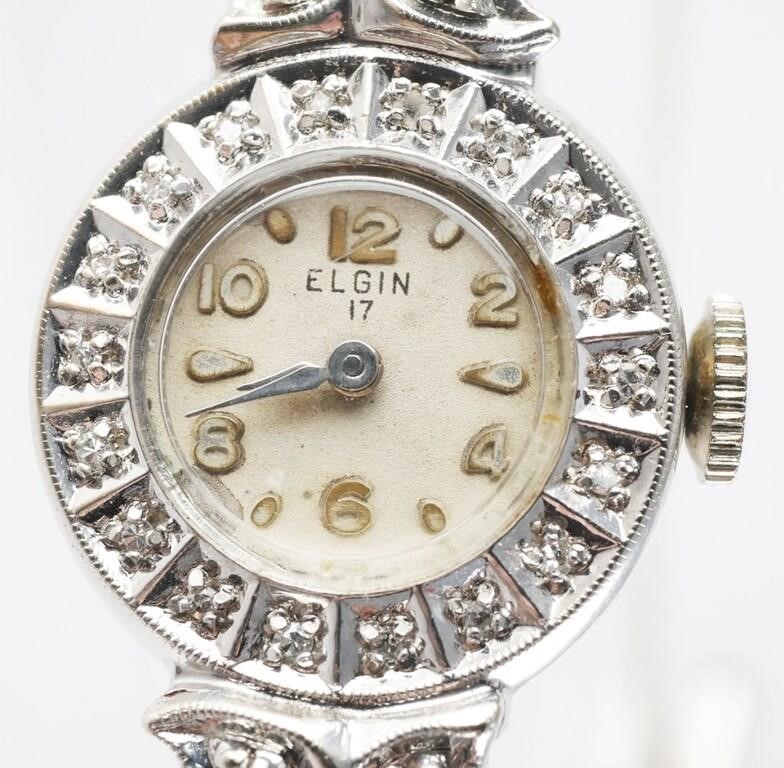 VINTAGE ELGIN 14K GOLD & DIAMOND