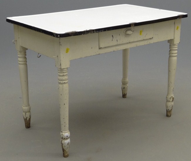 Vintage enamel top work table.