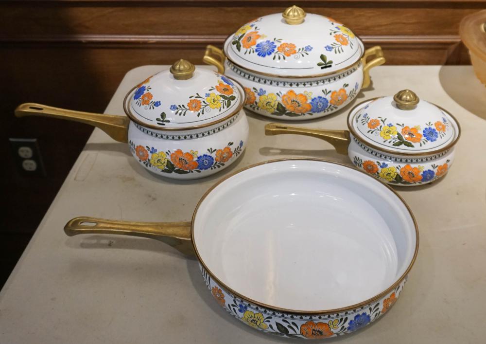 VINTAGE ENAMELED METAL AND BRASS