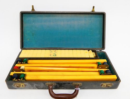 VINTAGE FAUX IVORY TILE MAHJONG SET