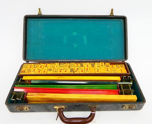 VINTAGE FAUX IVORY TILE MAHJONG SET