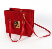 VINTAGE FENDI RED SUEDE TOTE H