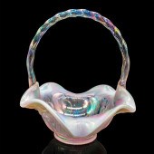 VINTAGE FENTON GLASS BASKET, L