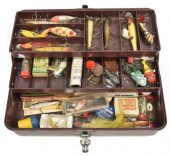 VINTAGE FISHING TACKLE BOX & T