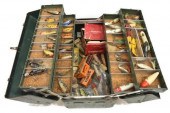 VINTAGE FISHING TACKLE BOX & T