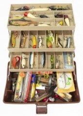 VINTAGE FISHING TACKLE BOX & T