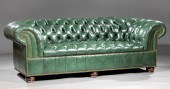VINTAGE GREEN LEATHER CHESTERF