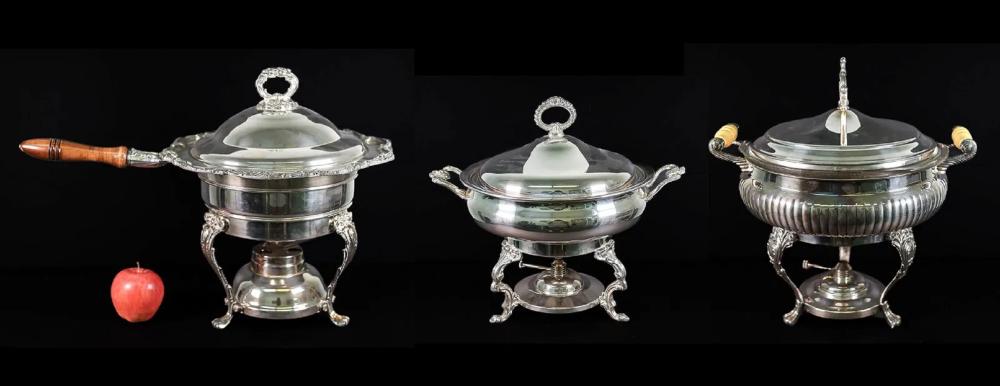 VINTAGE GROUP PLATED CHAFING DISHES