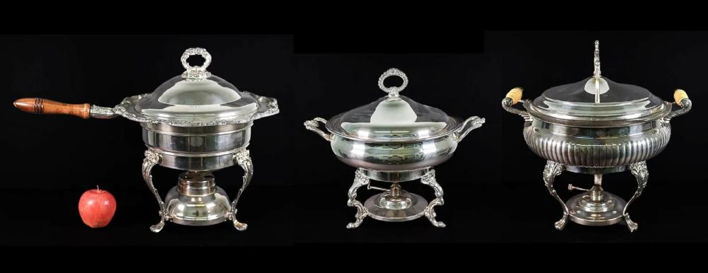 VINTAGE GROUP SILVER PLATED CHAFING