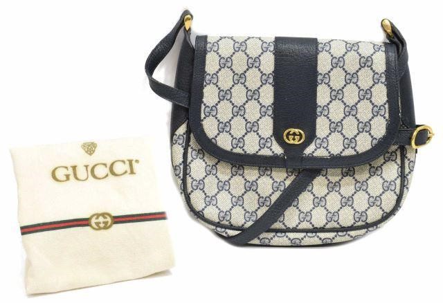 VINTAGE GUCCI NAVY LEATHER & GG
