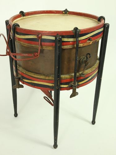 VINTAGE HAND PAINTED DRUM MOUNTED