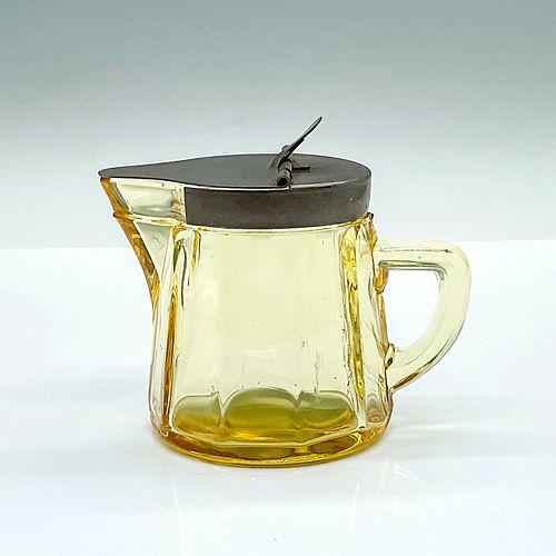 VINTAGE HEISEY YELLOW GLASS SYRUP