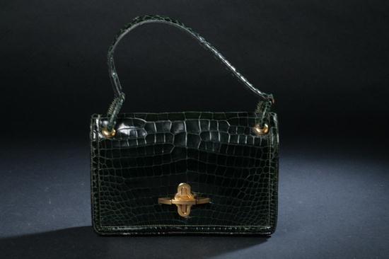 VINTAGE HERM?S VERT FONC? CROCODILE