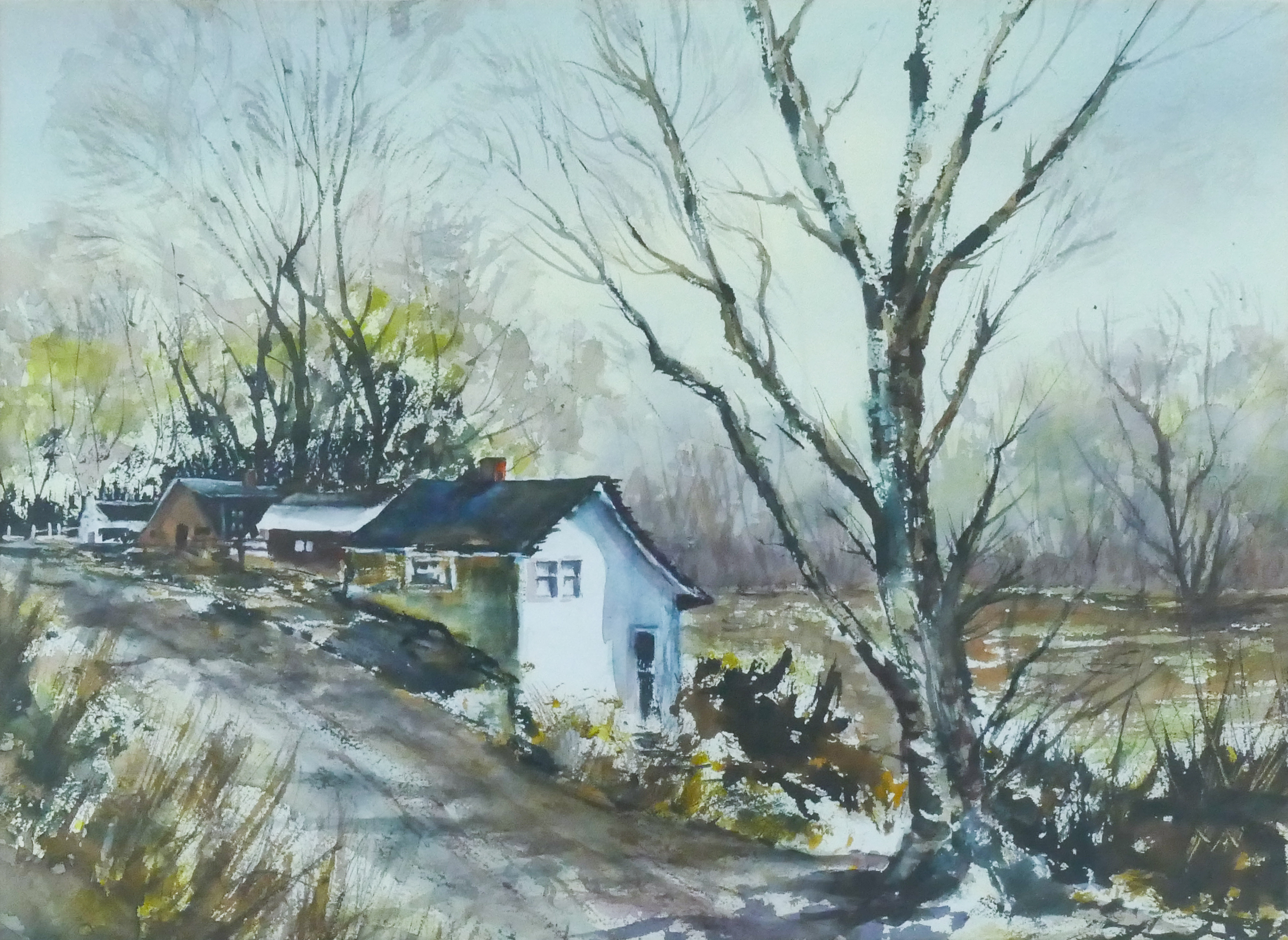 Vintage Homestead Watercolor Framed