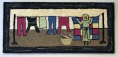 VINTAGE HOOKED RUG, HANGING LA