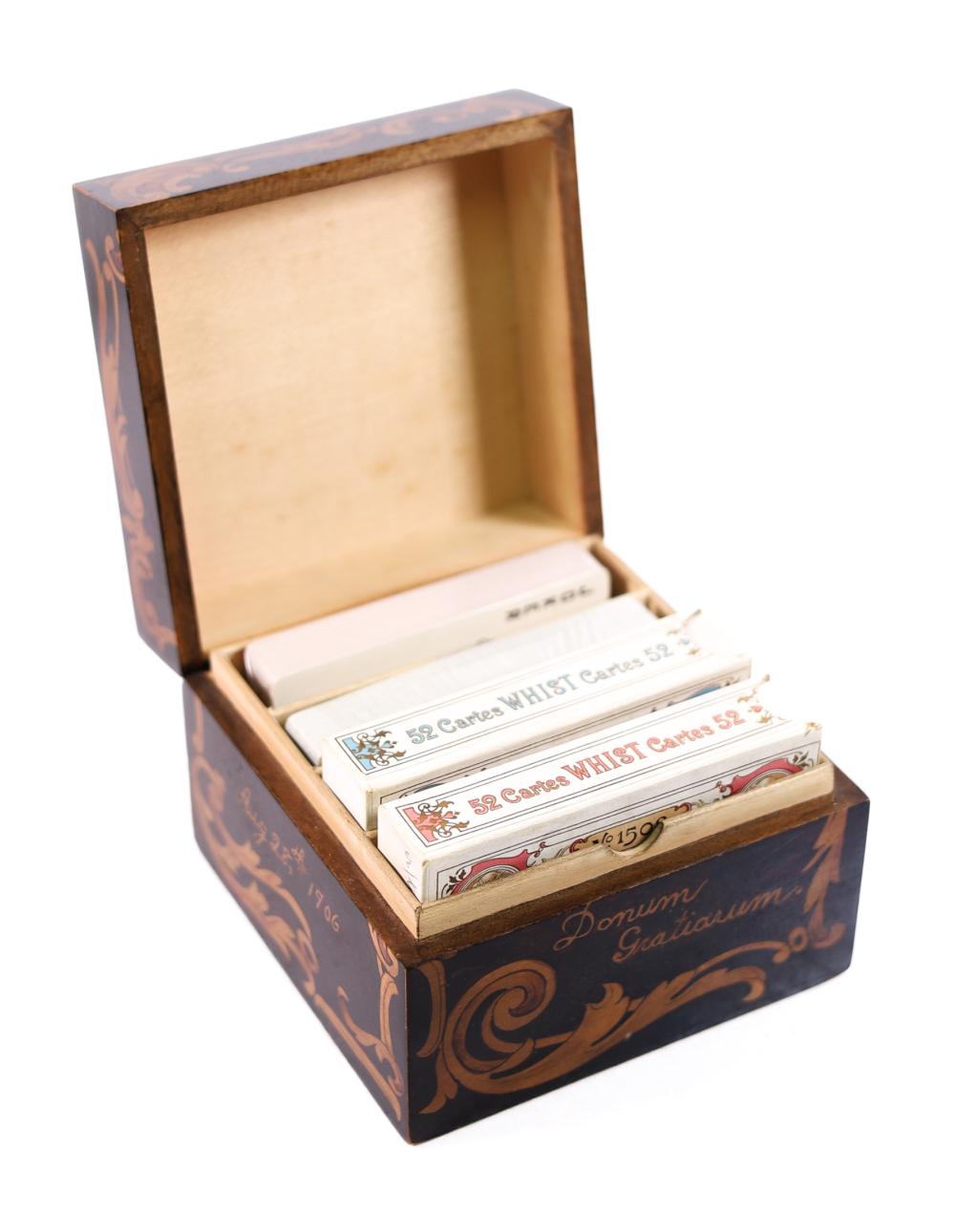 VINTAGE INLAID WOOD CARD BOX