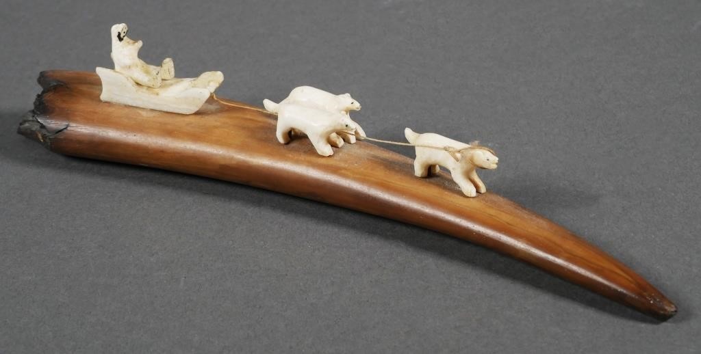 VINTAGE INUIT CARVED DOG SLED