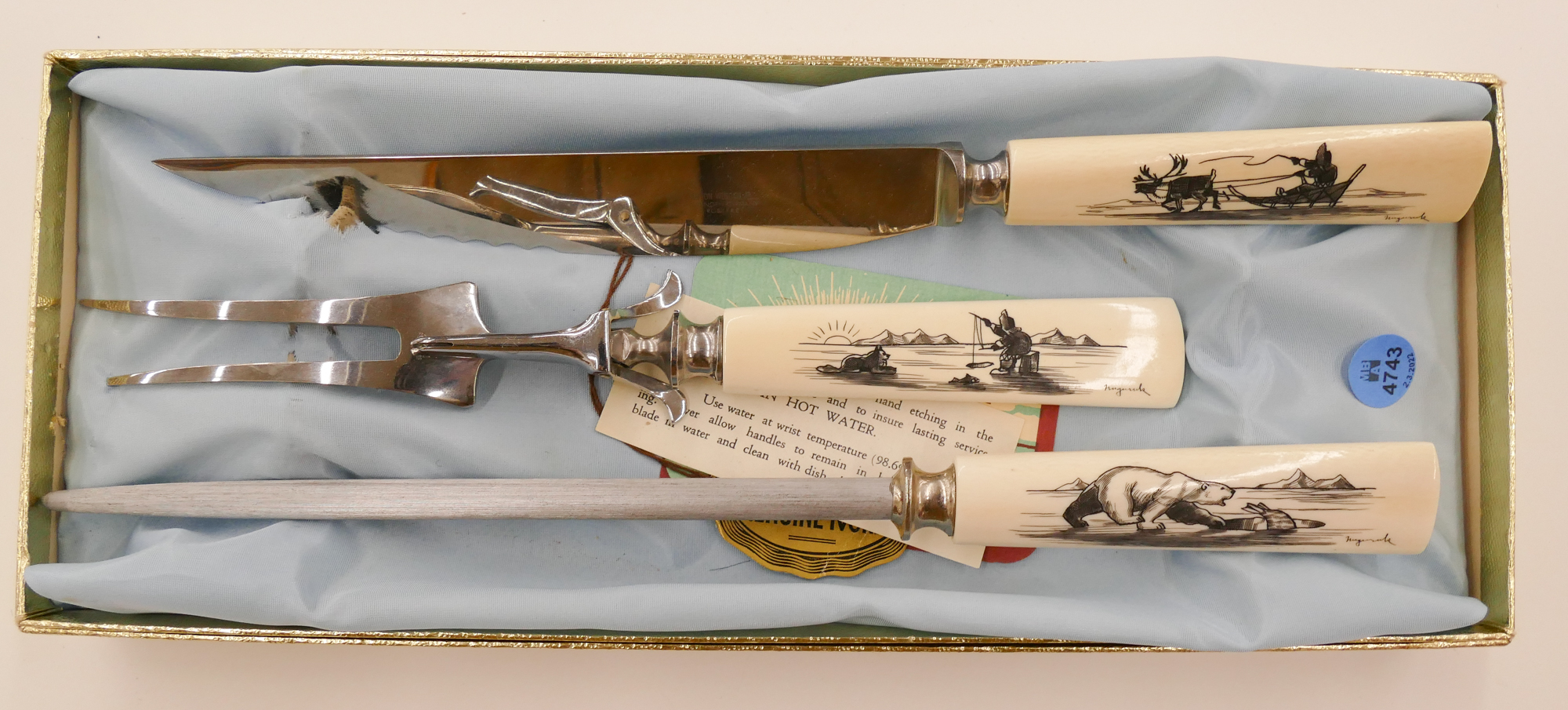 Vintage Inuit Scrimshawed 3pc