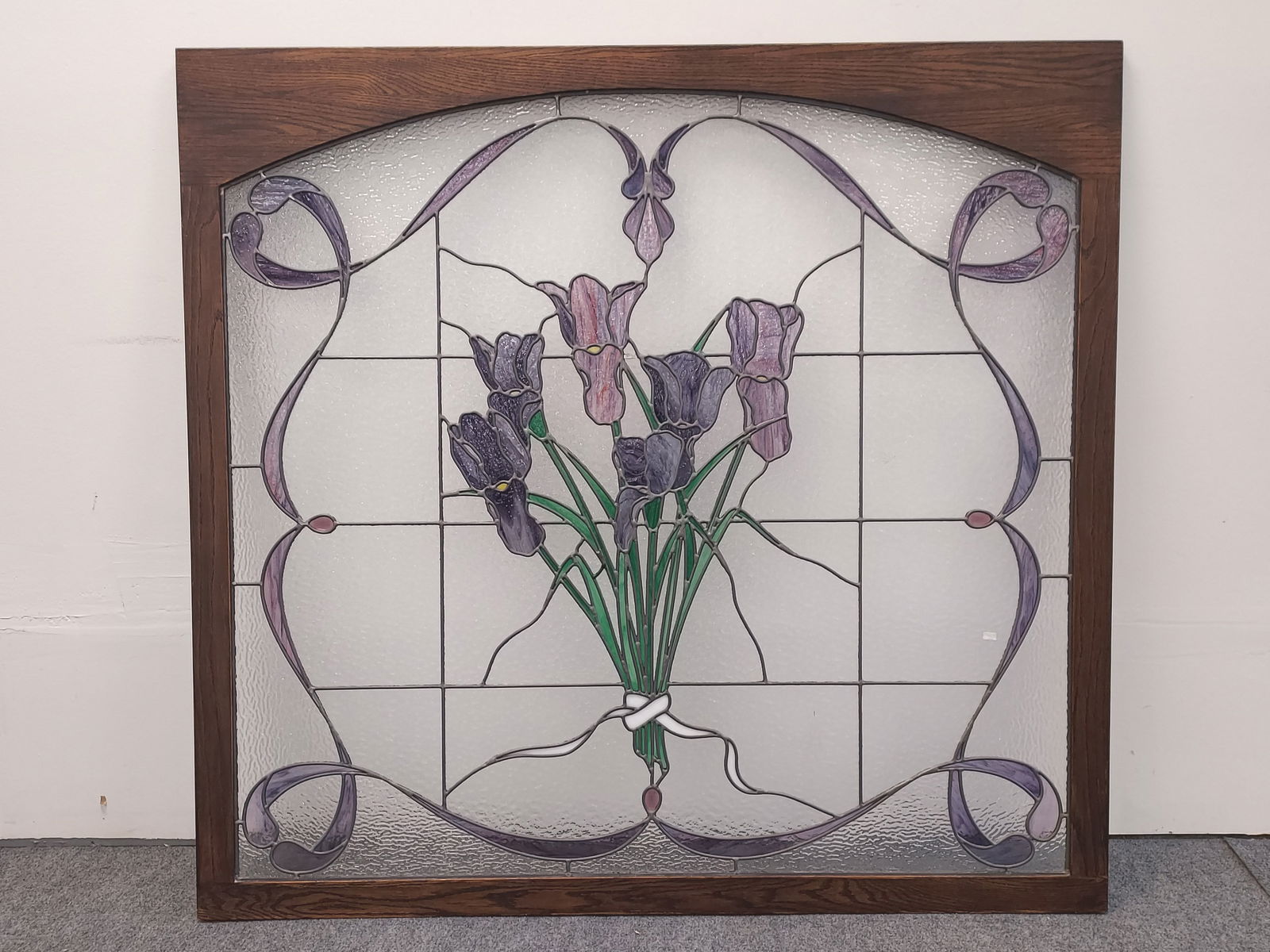 VINTAGE IRIS PATTERN LEADED GLASS