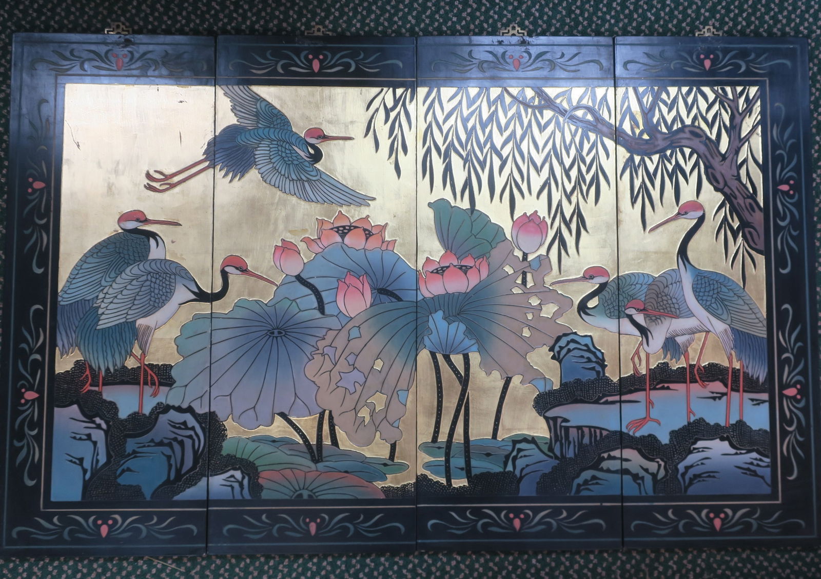 VINTAGE JAPANESE BYOBU FOUR PANEL