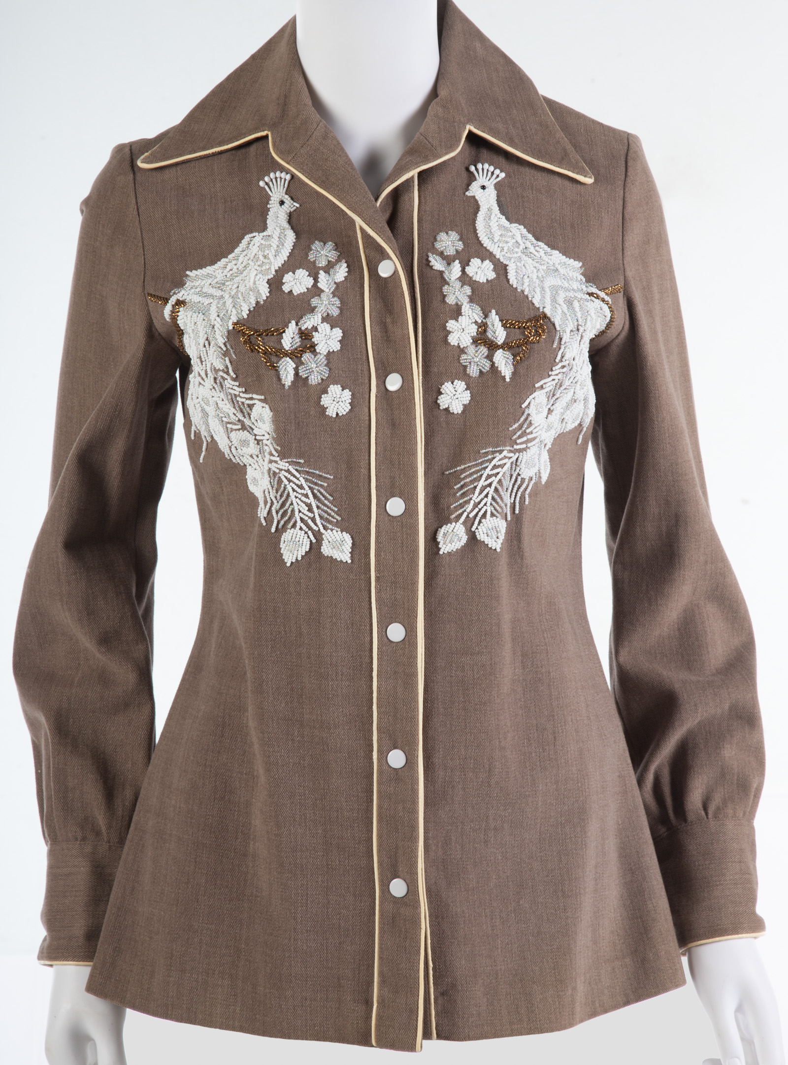 VINTAGE LADIES BEADED SHIRT white