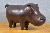 VINTAGE LEATHER HIPPO HASSOCK.