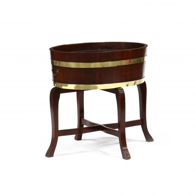 VINTAGE MAHOGANY AND BRASS BARREL