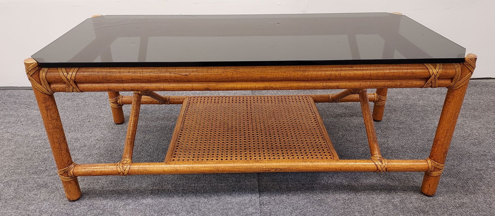 VINTAGE MCGUIRE RATTAN GLASS TOP