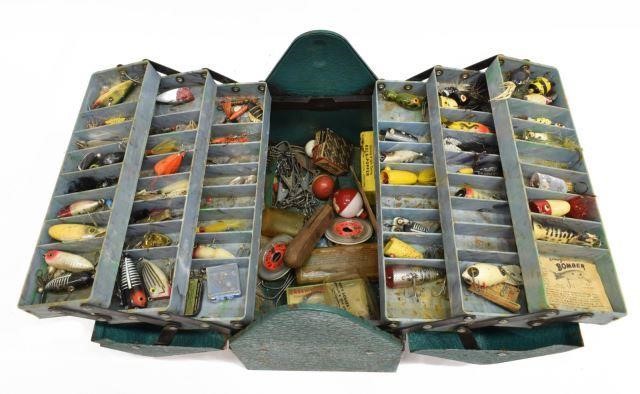 VINTAGE METAL FISHING TACKLE BOX,