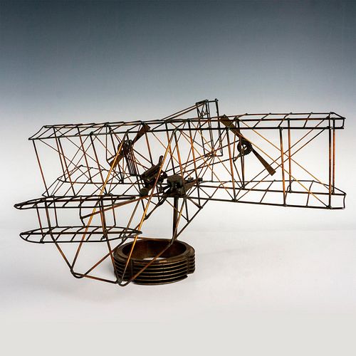VINTAGE METAL WIRE BIPLANE MODEL