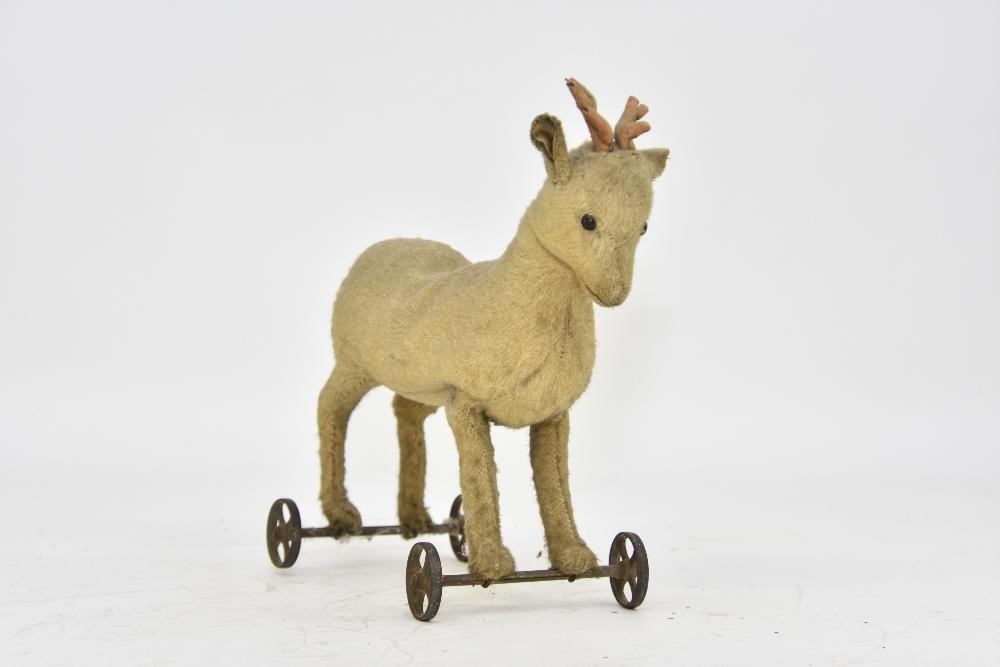 Vintage mohair steiff deer on metal
