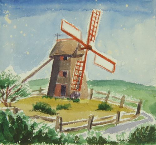 VINTAGE NAIVE WATERCOLOR OF THE