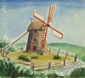 VINTAGE NAIVE WATERCOLOR OF TH